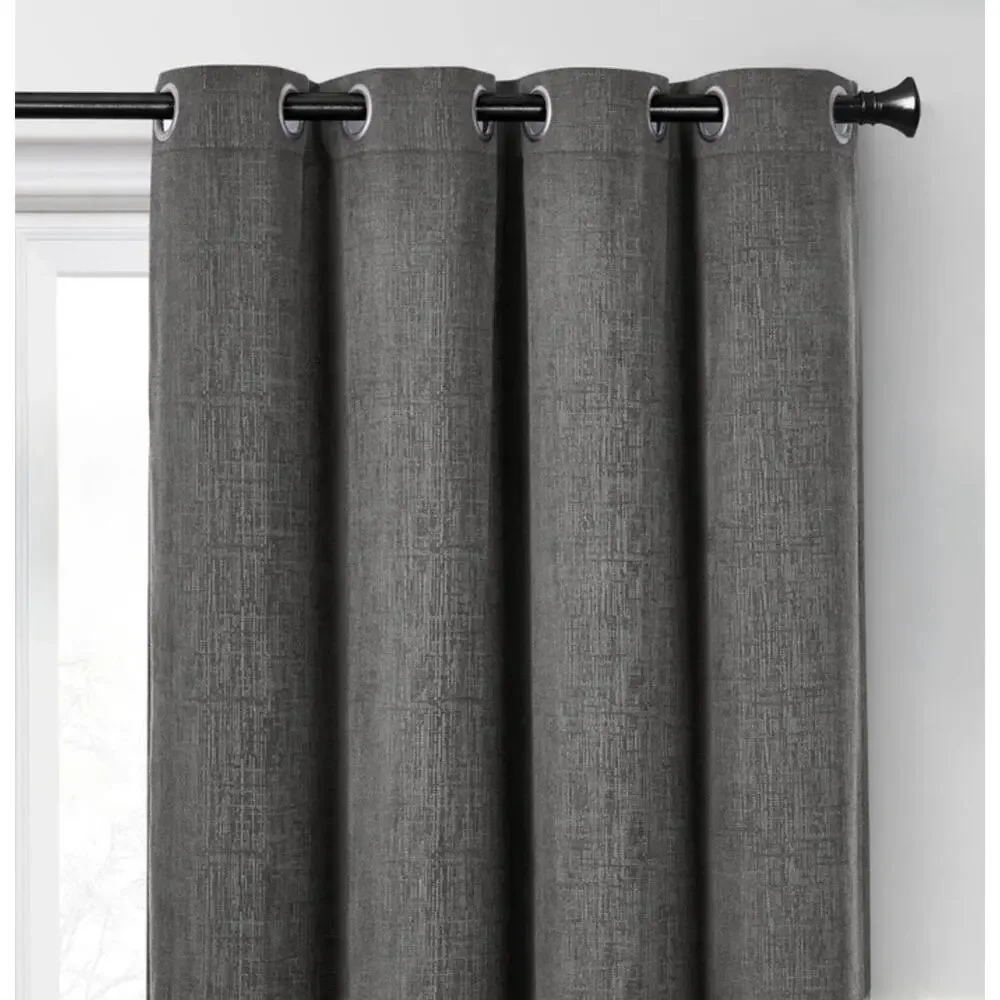 Sun+BLK Buckingham Blackout Curtains 52x84 Gray 2 Panels NEW Factory Sealed